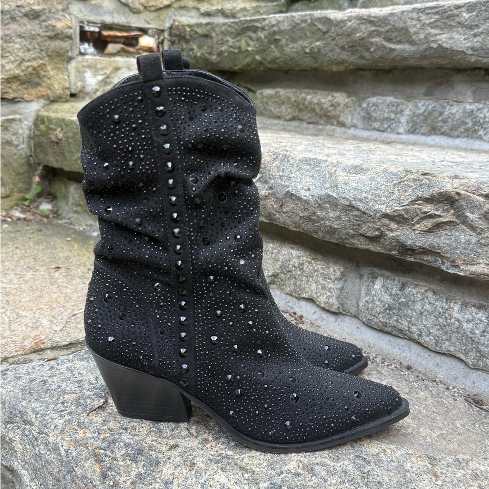 Jessica Simpson Black Studded Suede Western Ankle Boots